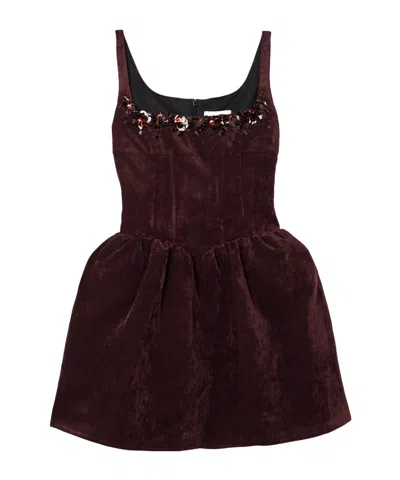 Shushu-tong Embellished Velvet Mini Dress In Burgundy