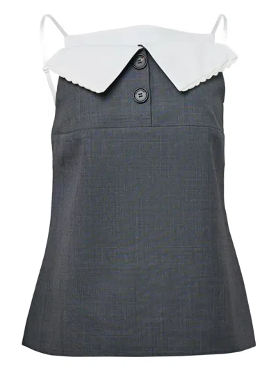 Shushu-tong Fan-shaped Turn-down Collar Top In Gray
