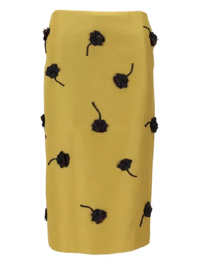 SHUSHU-TONG FLORAL-APPLIQUÉ MIDI SKIRT