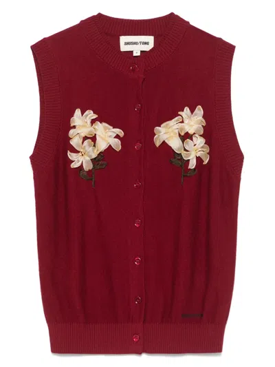 Shushu-tong Floral-appliqué Vest In Red