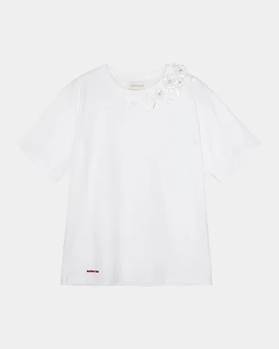 Shushu-tong Floral Beaded Short-sleeve Tee In White