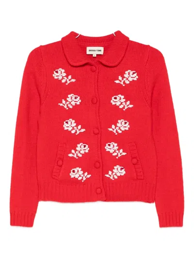 Shushu-tong Floral-embroidered Cardigan In Red