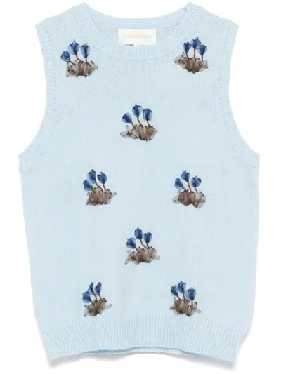 Shushu-tong Blue Embroidered Knit Tank Top