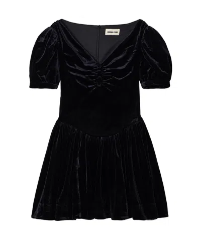 Shushu-tong Gathered Velvet Mini Dress In Black