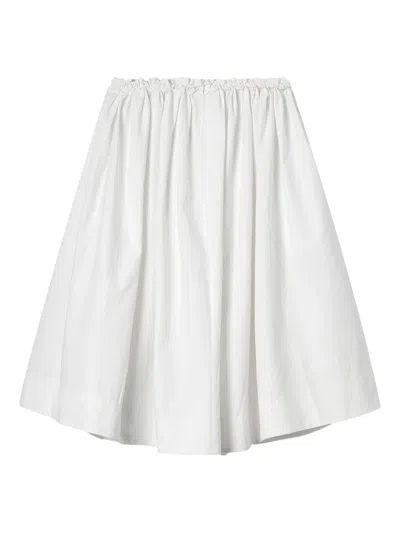 Shushu-tong Gathered-waist Cotton A-line Skirt In White