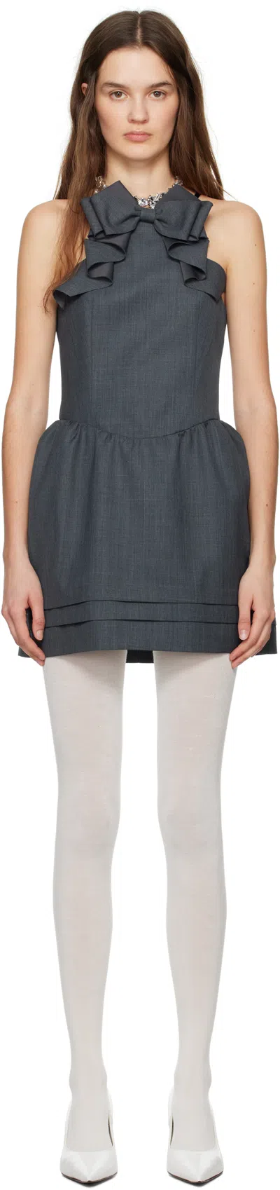 Shushu-tong Bow-detail Layered-hem Dress In Gr100 Grey