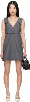 Shushu-tong Gray A-line Lapel Minidress In Gr100 Grey