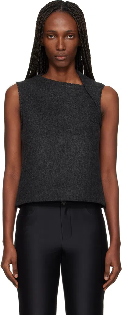 Shushu-tong Gray Asymmetric Neckline Vest