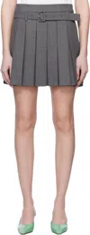 Shushu-tong Gray Belt-embellished Pleated Miniskirt In Gr100 Grey