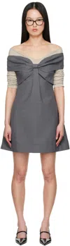 Shushu-tong Gray Bow Off Shoulder Minidress In Gr100 Grey