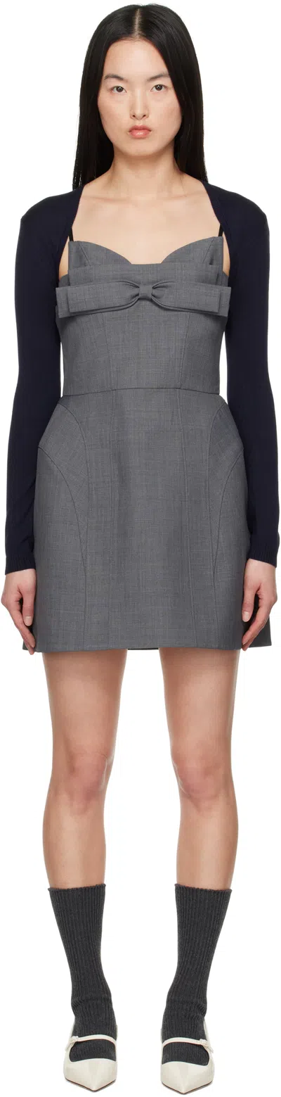 Shushu-tong Gray Double Bow Sling Minidress In Gr100 Grey
