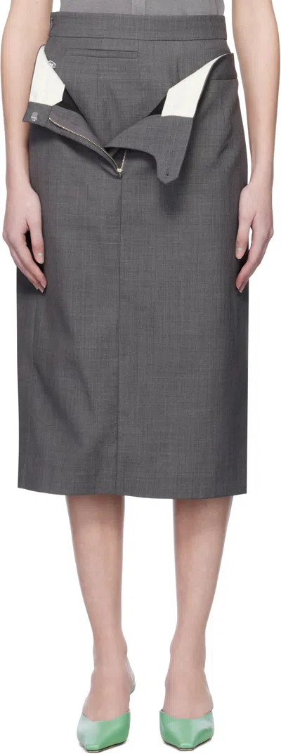 Shushu-tong Gray Double Layer Midi Skirt Set In Gr100 Grey