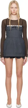 Shushu-tong Gray Double Layered Skirt Halter Minidress In Gr100 Grey