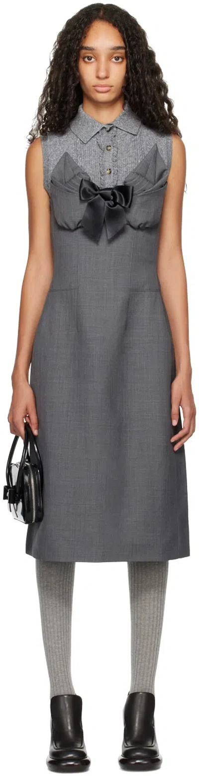 Shushu-tong Gray Embellished Bustier Spliced Midi Dress In Gr100 Grey