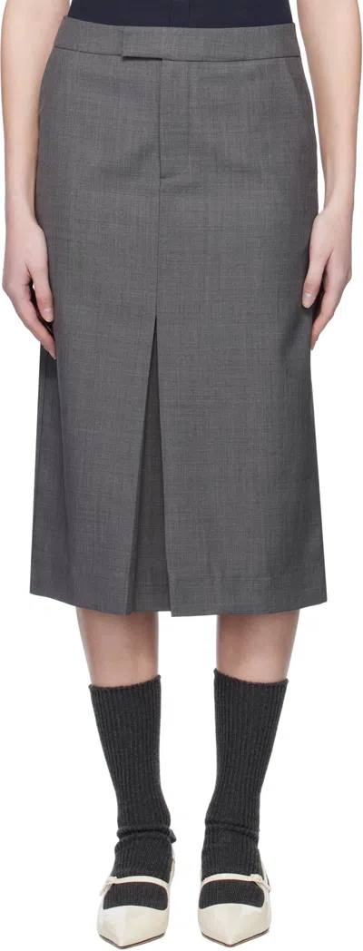 Shushu-tong Gray Front-slit Straight Midi Skirt In Gr100 Grey
