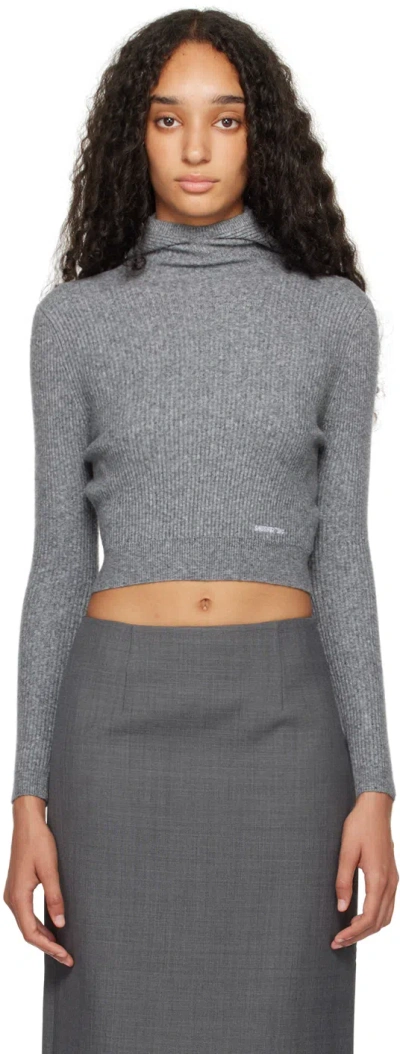 Shushu-tong Gray Hooded Knit Hoodie In Gr100 Grey