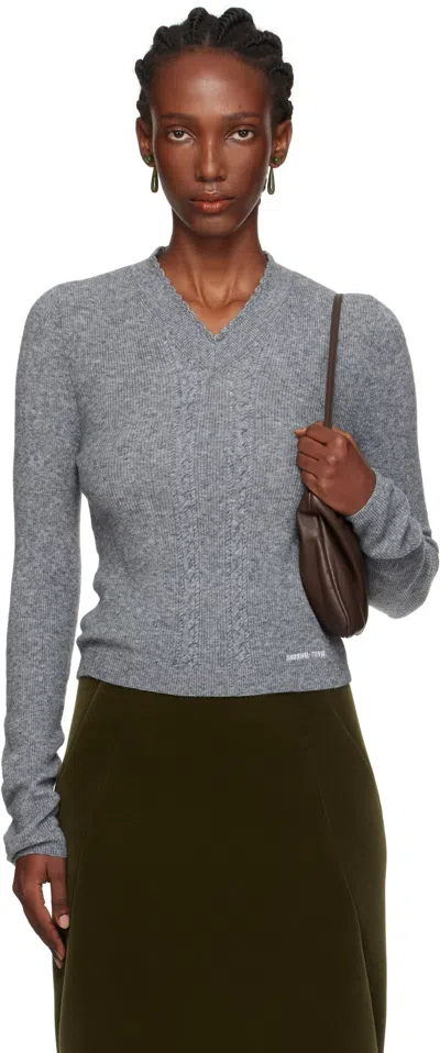 Shushu-tong Grey Lace-trimmed V-neck Knit Jumper