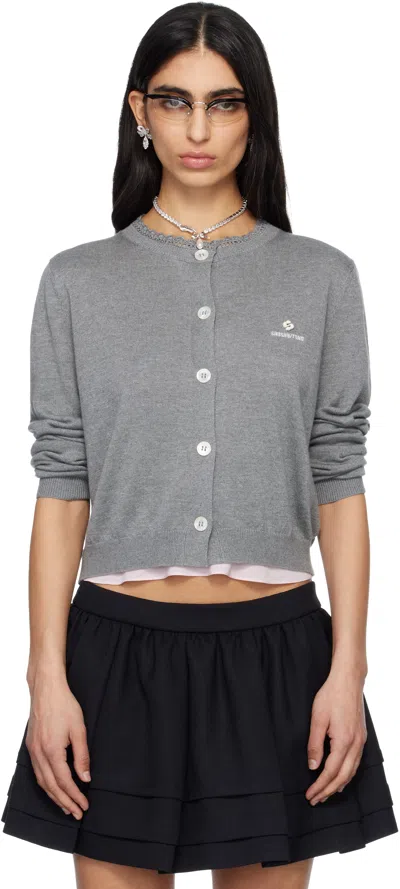 Shushu-tong Gray Logo-stitch Knit Cardigan