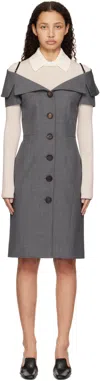 Shushu-tong Gray Off-shoulder Lapel Slim Midi Dress In Gr100 Grey