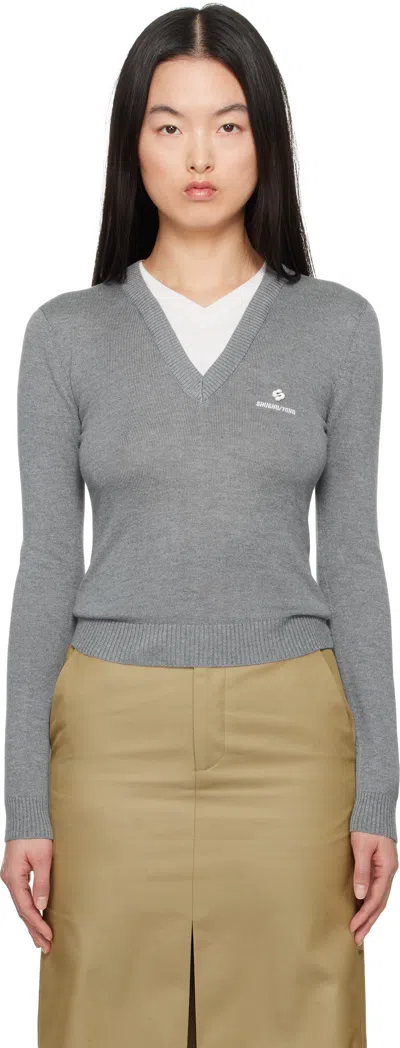 Shushu-tong Gray Patchwork V-neck Knit Sweater In Gr100 Grey