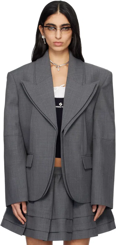 Shushu-tong Gray Peak Lapel Oversized Blazer