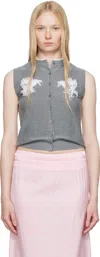 Shushu-tong Gray Ribbon-stitch Sleeveless Knit Cardigan In Gr100 Grey