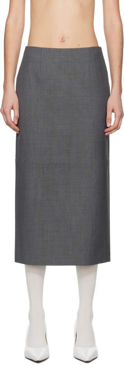 Shushu-tong Gray Straight Fitted Midi Skirt In Gr100 Grey
