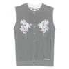 Shushu-tong Gray Ribbon-stitch Sleeveless Knit Cardigan