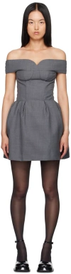 Shushu-tong Off-the-shoulder Gathered Woven Mini Dress In Gr100 Grey