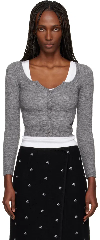 Shushu-tong Gray Wide Round Neck Fitted Cardigan