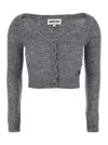 Shushu-tong Grey Cardigan With Wide Round Neck And Logo Embroidery On The Front In Wool Blend Woman In Gold