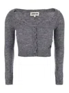 Shushu-tong Grey Cardigan With Wide Round Neck And Logo Embroidery On The Front In Wool Blend Woman In Gray