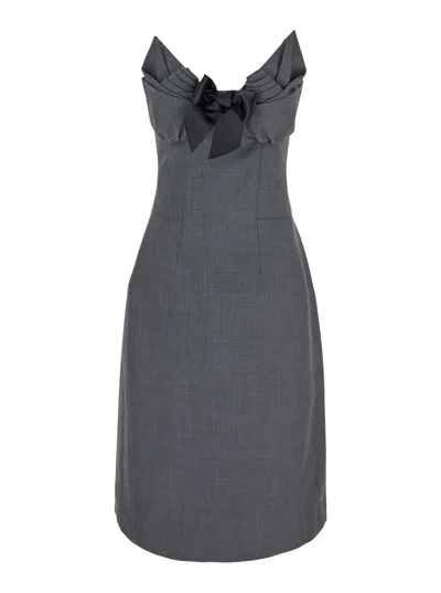 Shushu-tong Grey Dress With Bustier-style Neckline In Wool And Tech Fabric Blend Woman In Gray