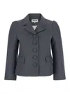 Shushu-tong Grey Jacket With Notched Revers And V Neck In Wool Blend Woman In Gray