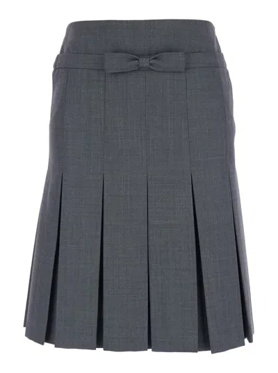 SHUSHU-TONG GREY PLEATED SKIRT WITH BOW ON THE FRONT AND REAR CONCEALED ZIP CLOSURE IN COTTON BLEND WOMAN