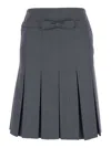 Shushu-tong Grey Pleated Skirt With Bow On The Front And Rear Concealed Zip Closure In Cotton Blend Woman In Gray