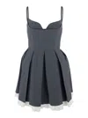 Shushu-tong Grey Pleated Sleeveless Dress With Sweetheart Neckline And Contrasting Hem In Wool Blend Woman In Gray