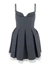 Shushu-tong Grey Pleated Sleeveless Dress With Sweetheart Neckline And Contrasting Hem In Wool Blend Woman In Multi
