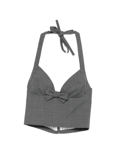 Shushu-tong Halterneck Bow-tie Top In Gray