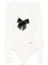 Shushu-tong White Bodysuit With Decorated Neckline And Front Logo In Wool Blend Woman In White