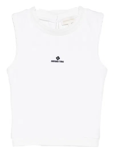 Shushu-tong Logo-detail Top In White