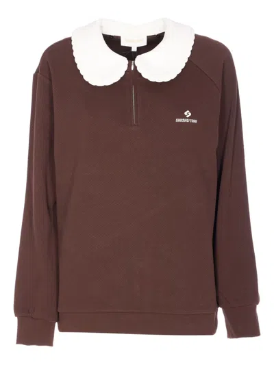 SHUSHU-TONG LOGO-EMBROIDERY ZIP-COLLAR SWEATSHIRT