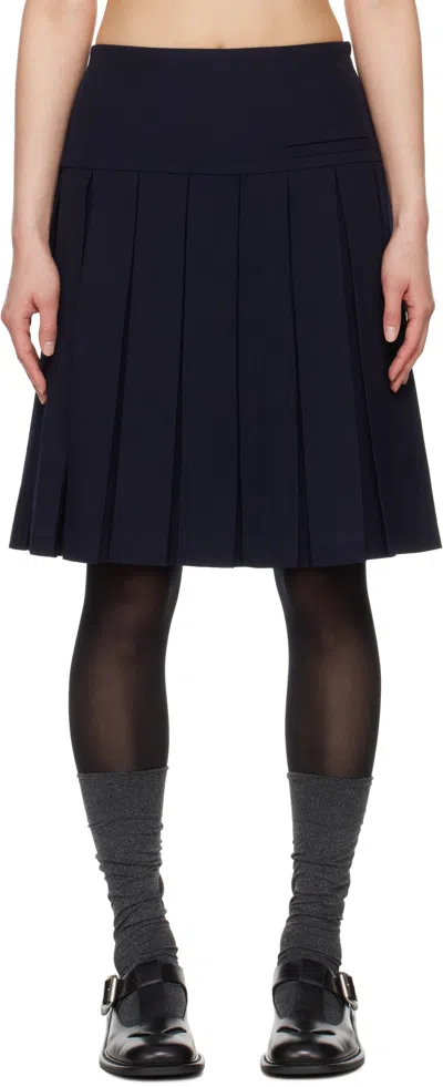 Shushu-tong Navy A-line Pleated Midi Skirt In Na100 Navy Blue