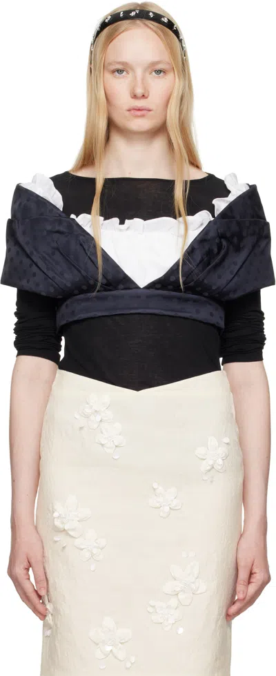 Shushu-tong Navy & White Patchwork Short Blouse In Na100 Navy Blue