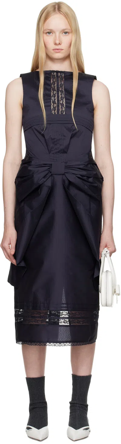 Shushu-tong Navy Big Bow Midi Dress In Na100 Navy Blue
