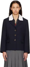 Shushu-tong Navy Color Blocking Lapel Blazer In Na100 Navy Blue