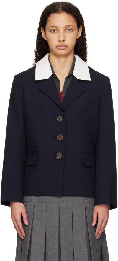 Shushu-tong Navy Color Blocking Lapel Blazer In Na100 Navy Blue