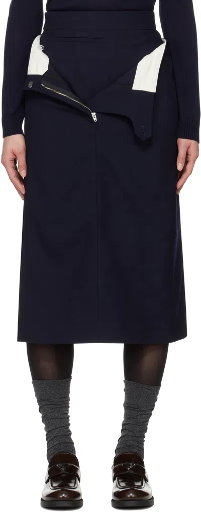 Shushu-tong Navy Double Layer Midi Skirt In Na100 Navy Blue