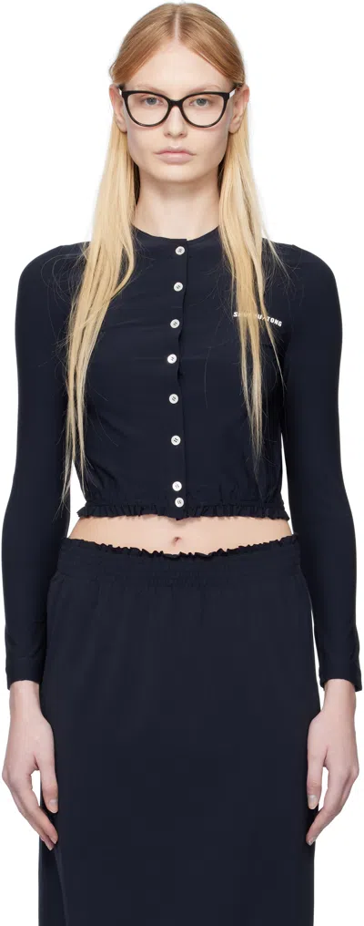 Shushu-tong Navy Elastic Fitted Cardigan In Na100 Navy Blue