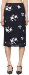 SHUSHU-TONG NAVY EMBROIDERED MIDI SKIRT